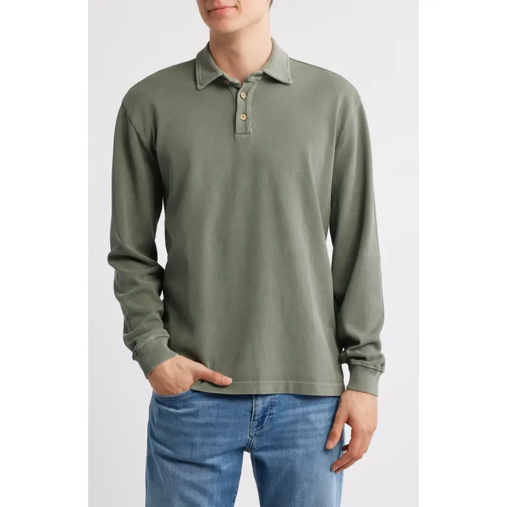 Caza Rib Organic Cotton Long Sleeve Polo by ALEX CRANE