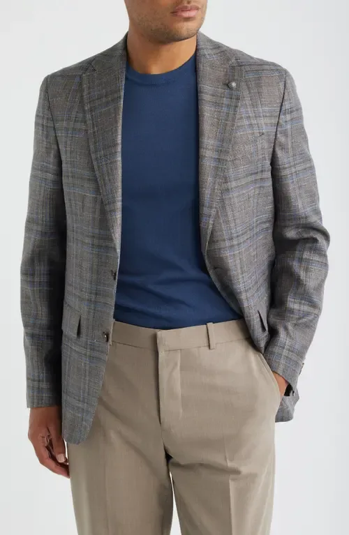 Midland Contemporary Fit Brown Windowpane Check Slub Wool Blend Sport Coat by Jack Victor