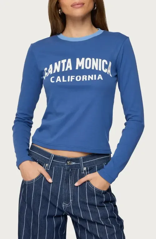 Santa Monica Long Sleeve Stretch Cotton Graphic T-Shirt by EDIKTED