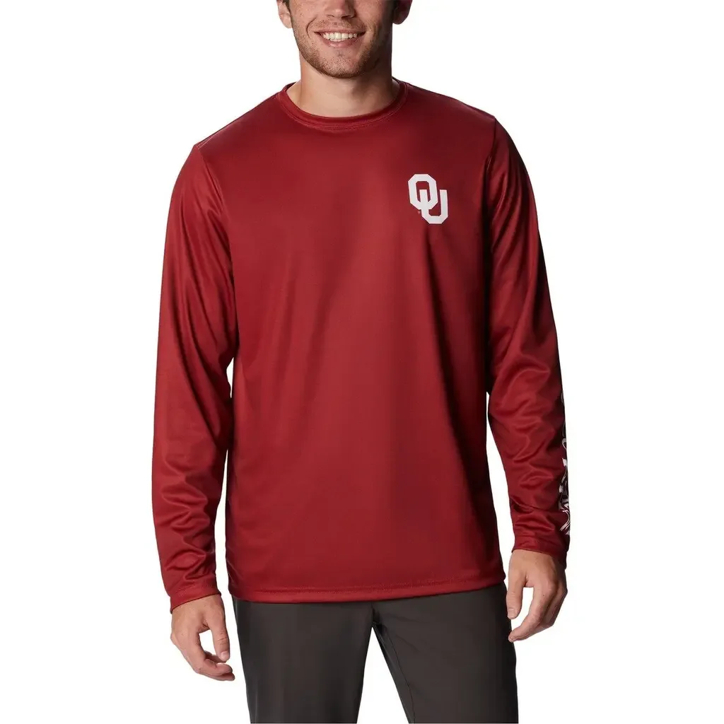Columbia Crimson Oklahoma Sooners Terminal Tackle Omni-Shade Raglan Long Sleeve T-Shirt by Columbia