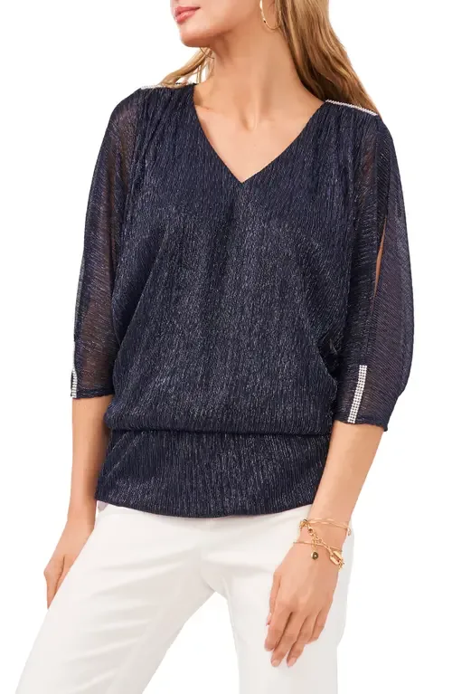 Metallic V-Neck Blouse by Chaus