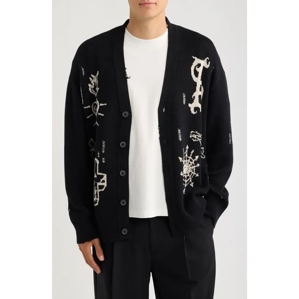 Staged Intarsia Organic Cotton Button Front Cardigan by AllSaints