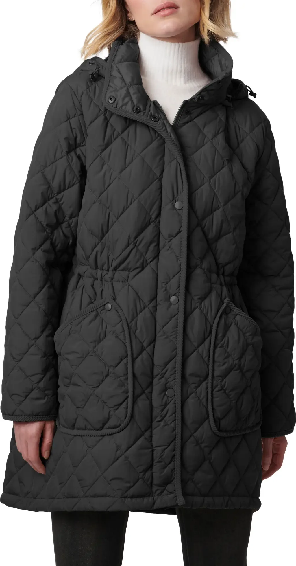 Diamond Quilted Hooded Puffer Coat