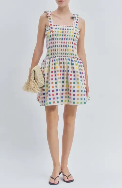 Estella Multicolor Dot Smocked Tie Shoulder Dress by MAUDE CLUB