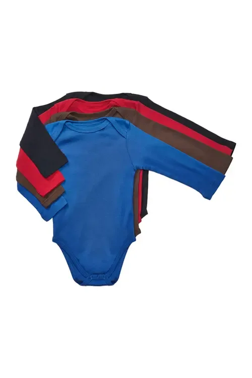 4-Pack Solid Cotton Long Sleeve Bodysuits by Leveret
