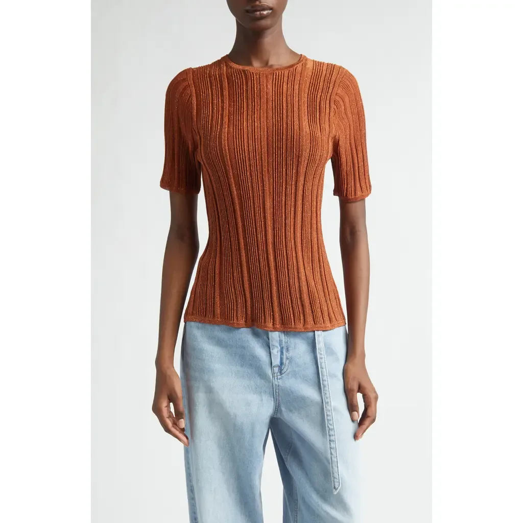 Indra Short Sleeve Shimmer Rib Sweater by Zimmermann
