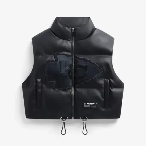 Kansas City Chiefs Faux Leather Cropped Puffer Vest by Off Season
