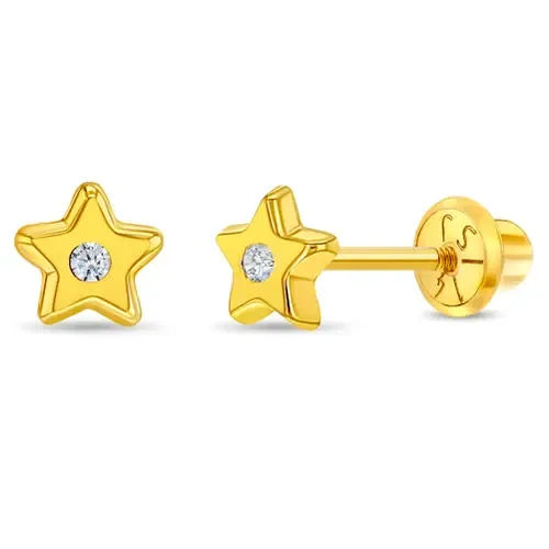 14k Polished Cubic Zirconia Star Earrings by In Season Jewelry