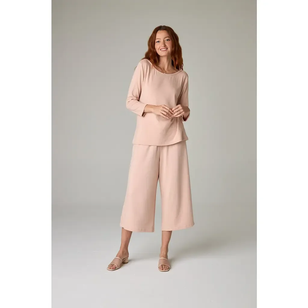 Nasaya Eco-Luxe Rib Bateau Neck 3/4 Length Sleeve Top - Ultra-Luxe Flow by eavolu