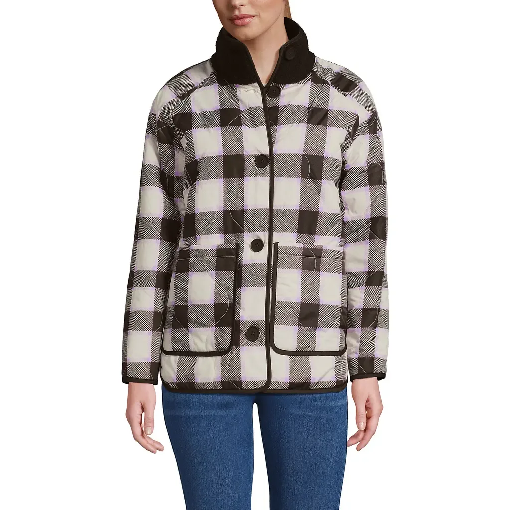 High Pile Fleece Reversible Mixed Media Long Jacket by Lands' End