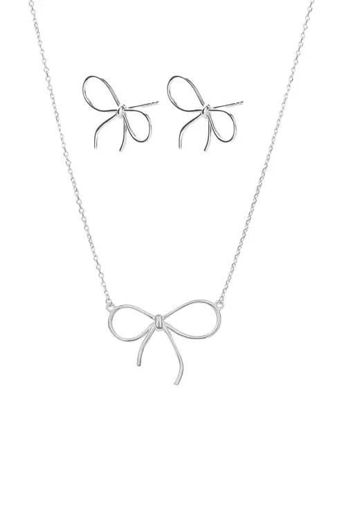 Sterling Silver 18k Gold Plated Colette Bow Necklace & Earring Set Dainty by Bearfruit Jewelry