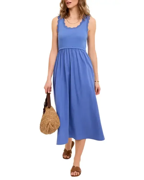 Scallop Short Sleeve Trim Midi Dress by MINT VELVET