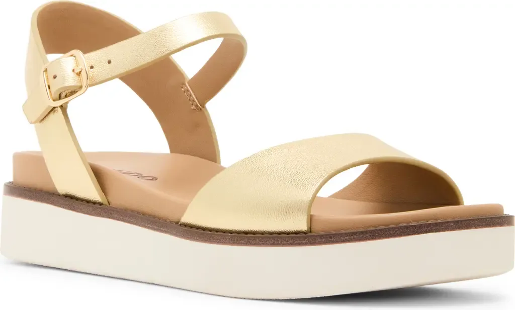 Rifkin Ankle Strap Sandal in Gold Leather by Blondo