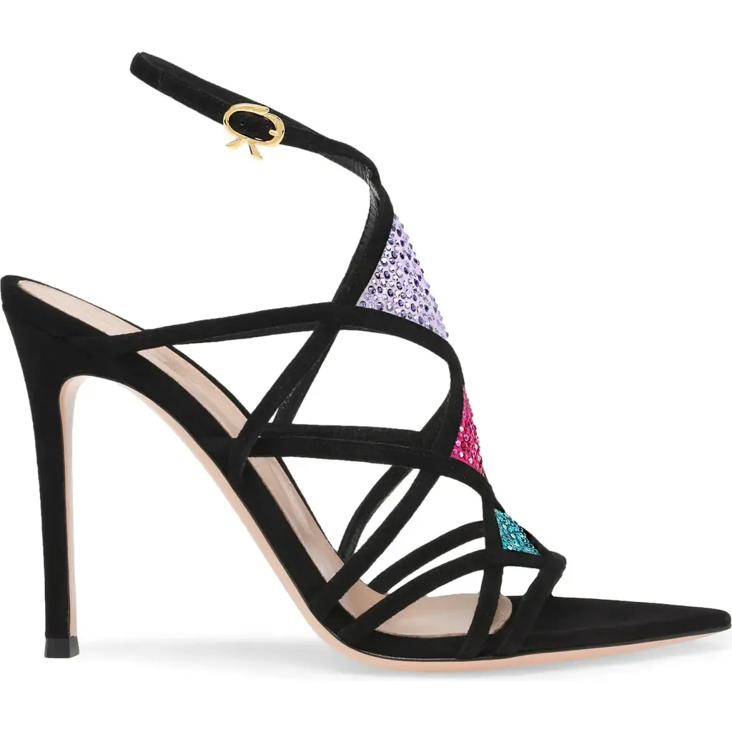 Confetti Sandal in Purple Suede and Fabric by Gianvito Rossi