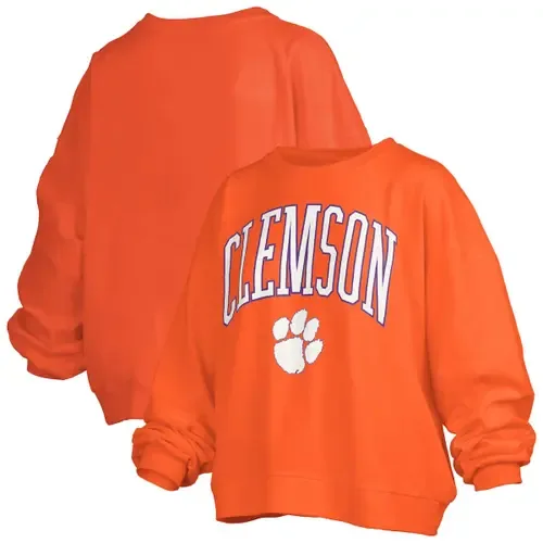 Clemson Tigers Janise Arch Over Logo Waist Length Oversized Pullover Sweatshirt