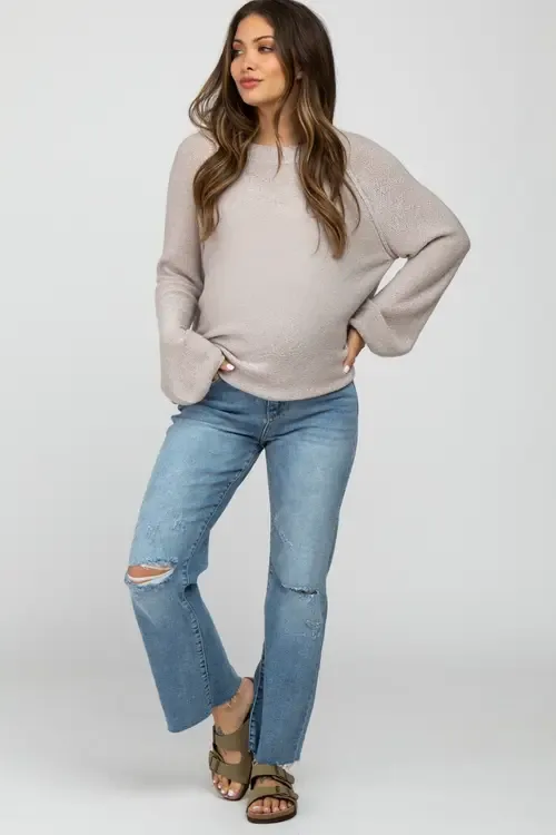 Straight Leg Frayed Hem Maternity Jeans by PinkBlush