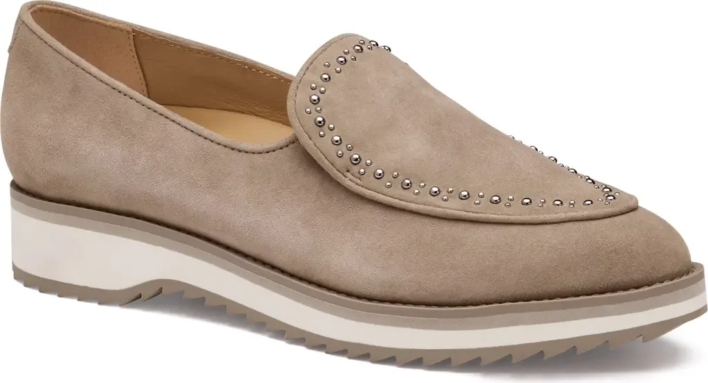 Ulyssa Studded Platform Loafer in Taupe Suede by Johnston & Murphy