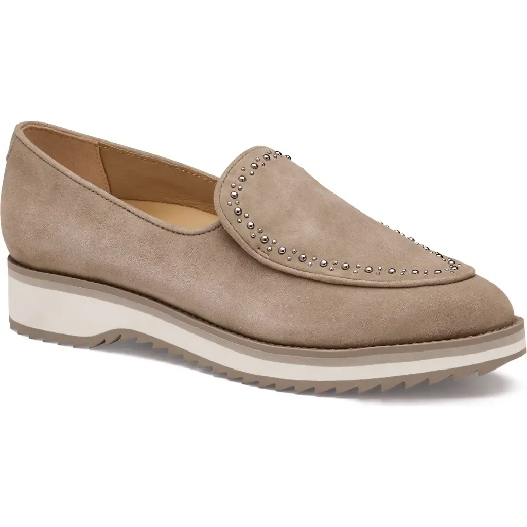 Ulyssa Studded Platform Loafer in Taupe Suede by Johnston & Murphy