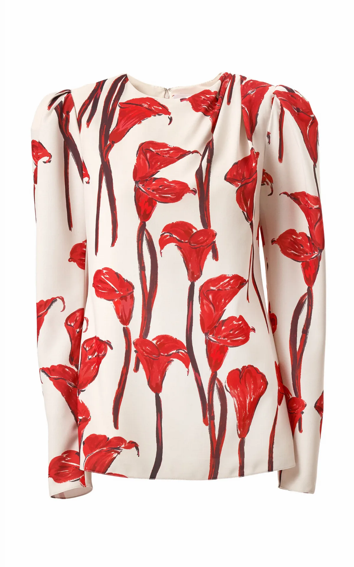 Calla Lily Print Cady Draped Top by Carolina Herrera
