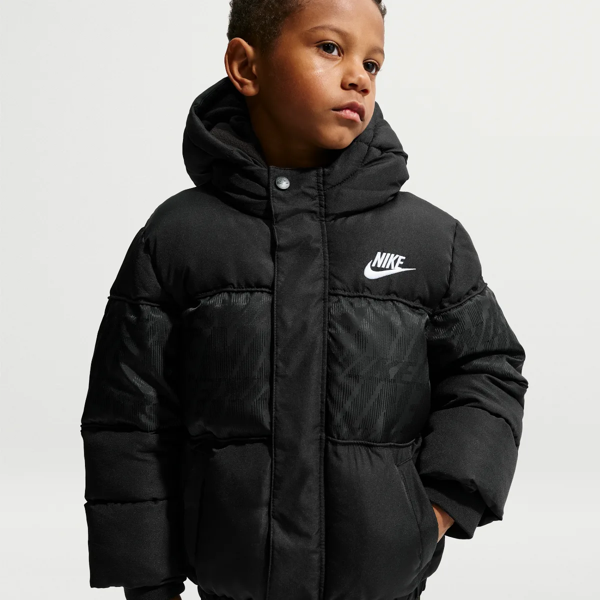 Jacquard Logo Mixed Media Puffer Jacket by Nike