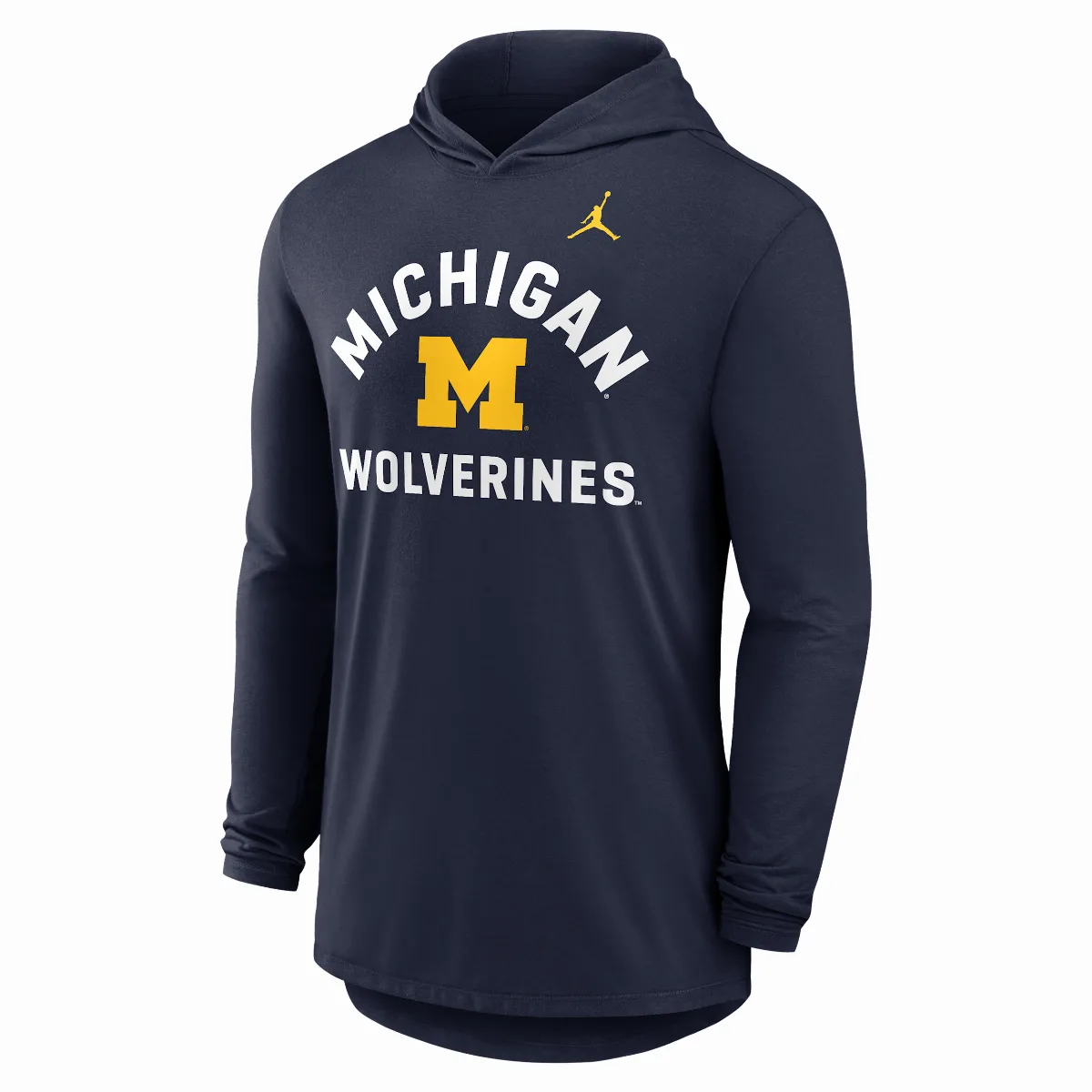 Michigan Primetime Arch Jordan Brand Dri-FIT College Long-Sleeve Hooded T-Shirt by Jordan