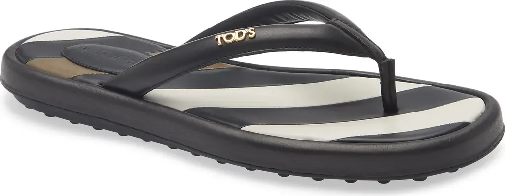 Stripe Leather Gomma Flip Flop by Tod's
