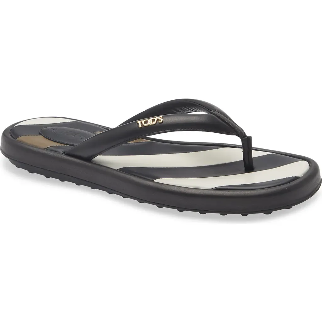 Stripe Leather Gomma Flip Flop by Tod's