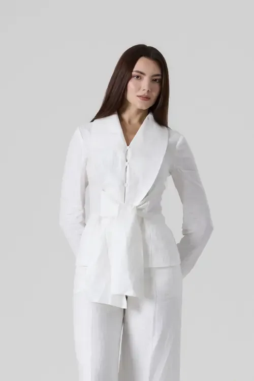 Linen Waist Tie Shirt by Le Fafo