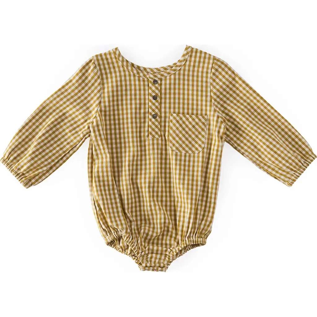 Gingham Check Long Sleeve Organic Cotton Bodysuit by Pehr
