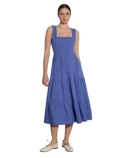 Slub Smock Tiered Midi Dress by Apricot