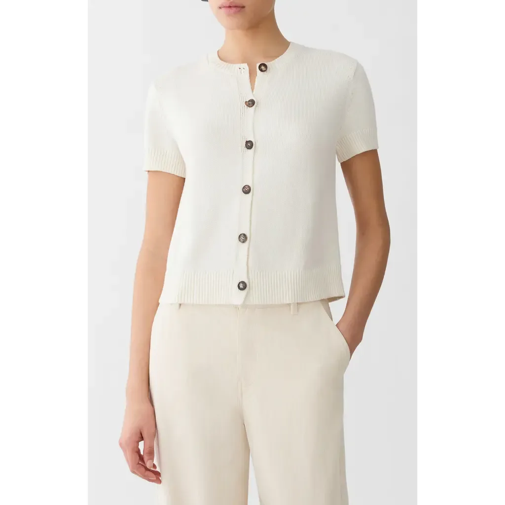 Short Sleeve Cotton & Silk Cardigan by Lafayette 148 New York