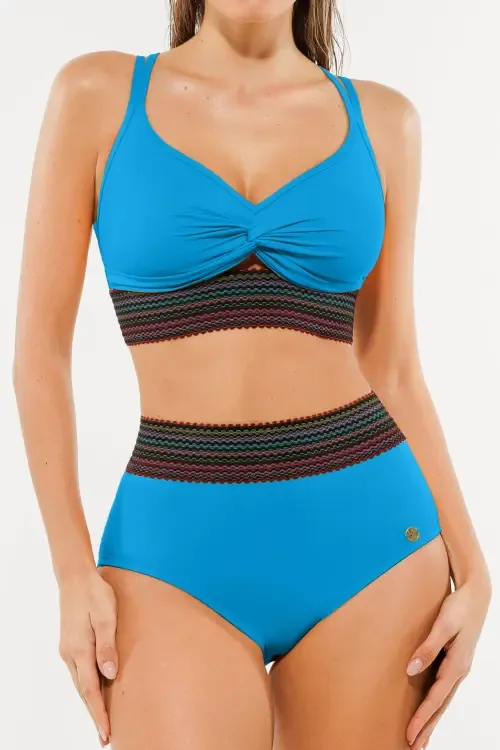 Boho Trim High Waist Tummy Control Bikini Set by Popilush