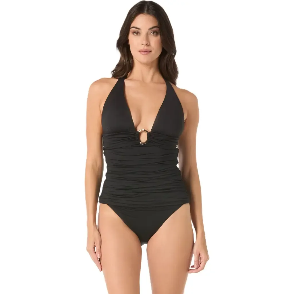 Ring Detail Halter Tankini Swim Top by Carmen Marc Valvo