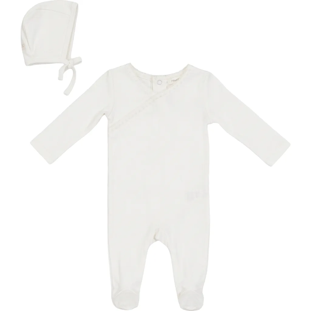 Rib Modal 2 Piece Romper Set with Contrast Trim Bonnet by Fragile