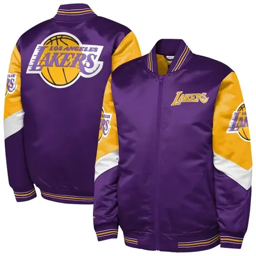 Mitchell & Ness Los Angeles Lakers Throw It Back Heavyweight Full-Zip Satin Jacket by Mitchell & Ness