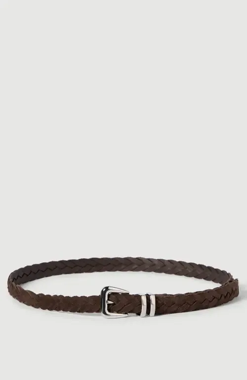 Reversed Calfskin Braided Belt with Tip by Brunello Cucinelli