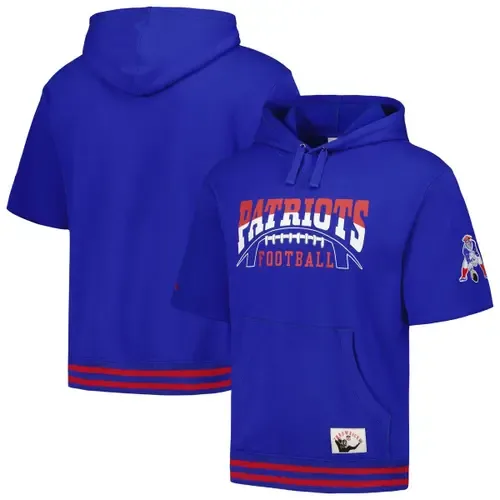 Mitchell & Ness Royal New England Patriots Pre-Game Short Sleeve Pullover Hoodie by Mitchell & Ness