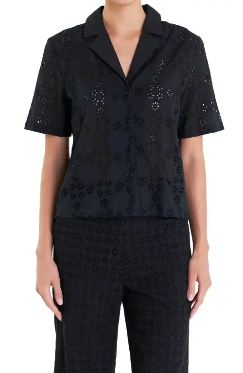 Floral Eyelet Cotton Camp Shirt by English Factory