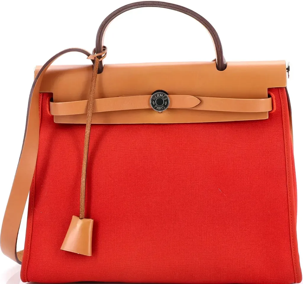 Herbag Zip Leather and Toile 31 by Pre-Owned Hermes
