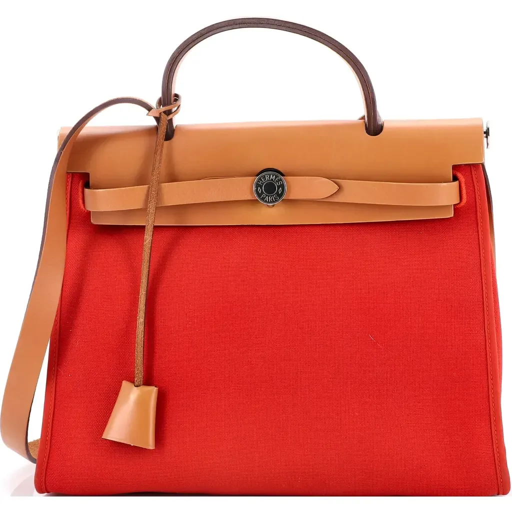 Herbag Zip Leather and Toile 31 by Pre-Owned Hermes