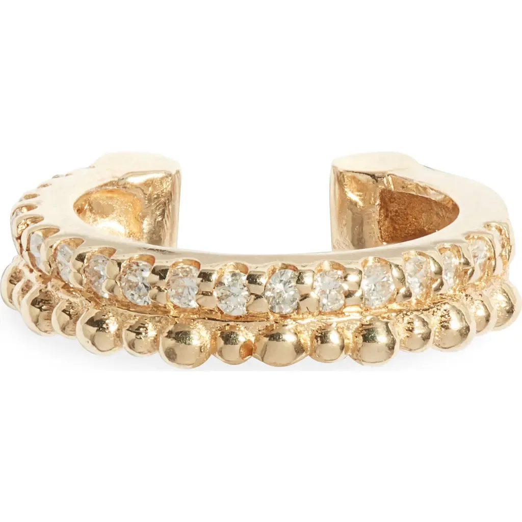 Single Dew Drop Double Pavé Diamond Ear Cuff in Yellow Gold by Anzie