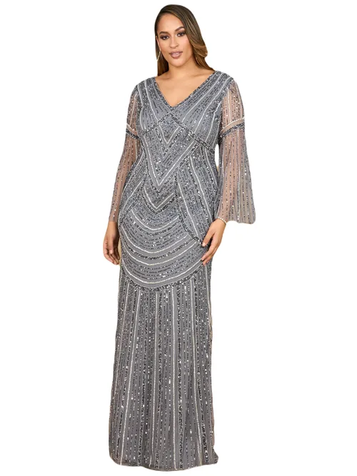 Long Sleeve Beaded Gown by LARA New York