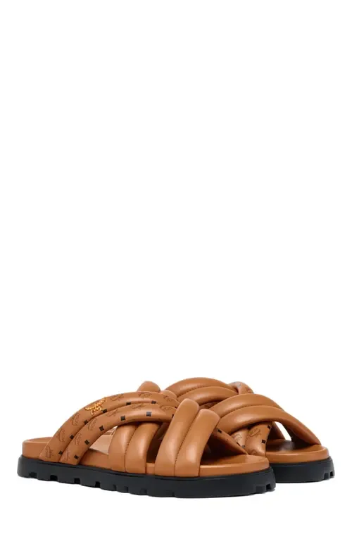 Monogram Print Cross Sandals in Lamb Leather by MCM