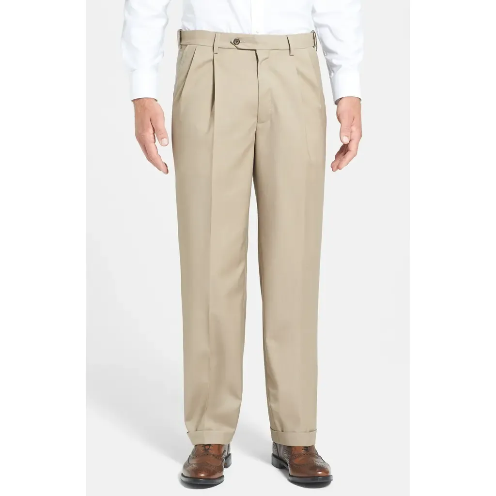 Self Sizer Waist Pleated Lightweight Plain Weave Classic Fit Trousers by Berle