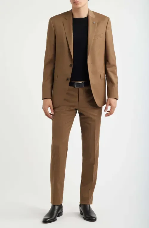 Ross Slim Fit Medium Brown Stretch Wool Twill Suit by AllSaints