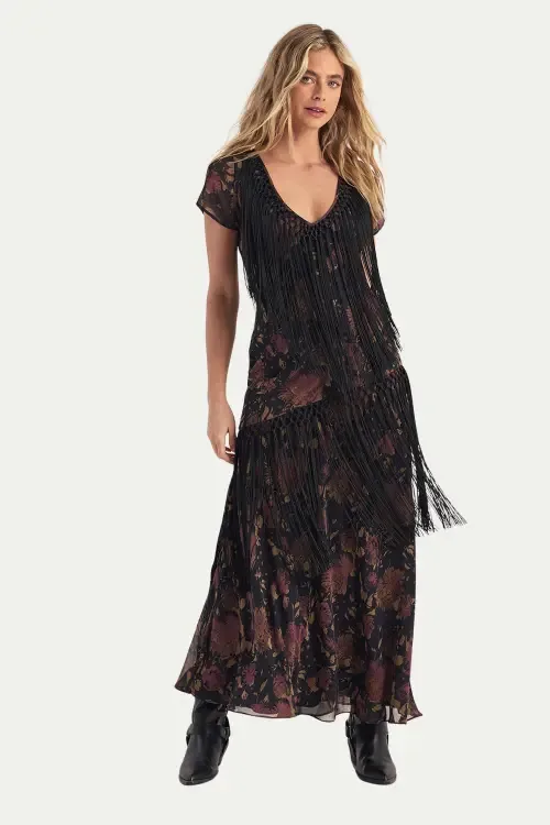 Floral Chiffon Fringe Maxi Dress by NASTY GAL