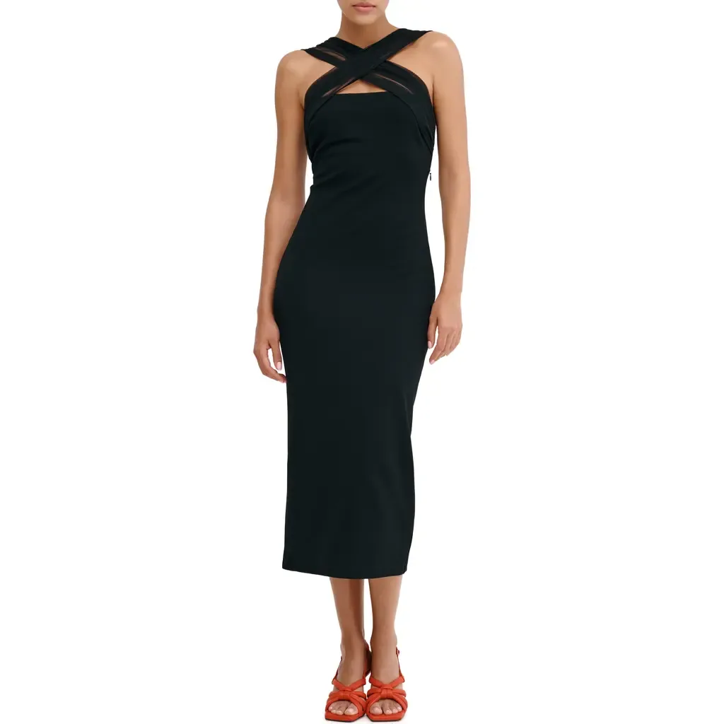 Waldorf Mesh Cross Neck Midi Dress by Marcella