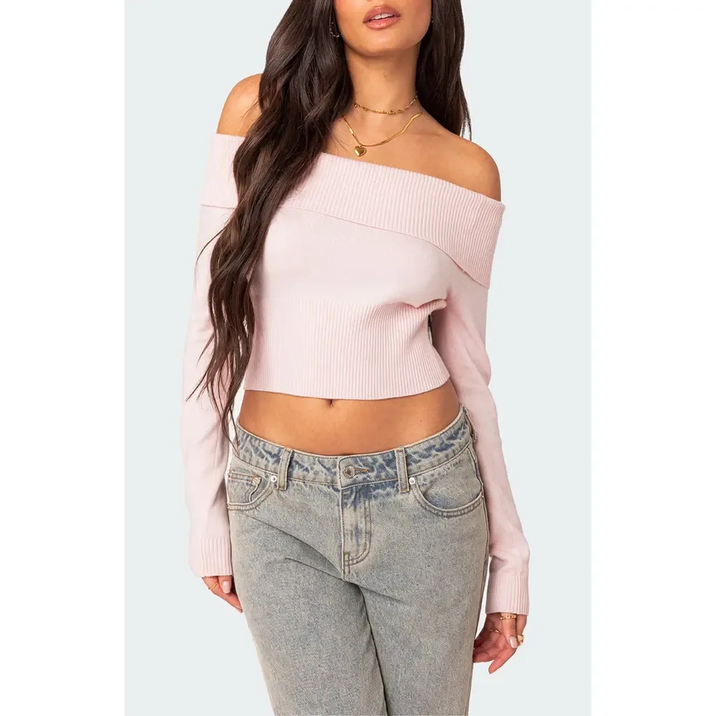 Minnie Foldover Knit Crop Top by EDIKTED