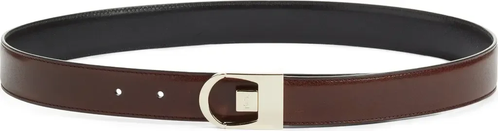 YSL Logo Buckle Reversible Leather Belt by Saint Laurent