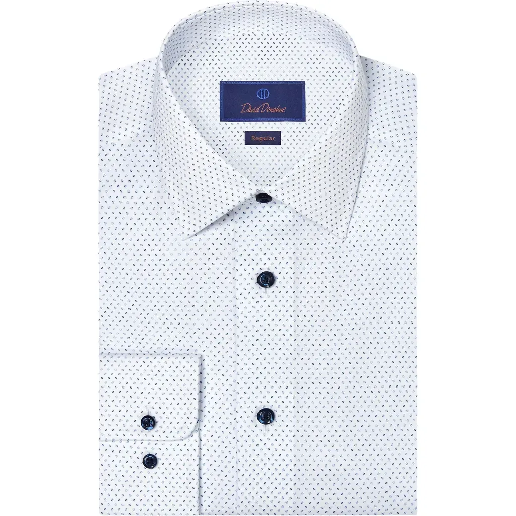 Regular Fit Neat Cotton Dress Shirt by David Donahue